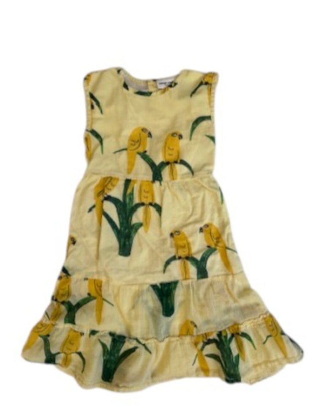 Mini Rodini Yellow Parrot Print Tiered Dress 92-98 EU / 2-3Y
